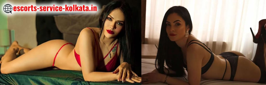Two elegant women in lingerie lying on bed and sofa, representing elite escort services in Kolkata